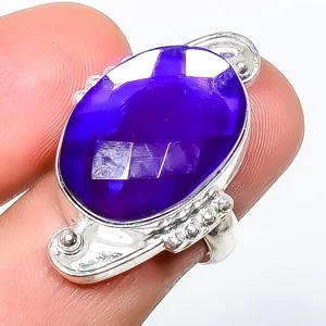 Anel de design antigo feito à mão com pedra preciosa topázio místico arco-íris azul s.8 TR7508-305 - Imagem 1 de 3