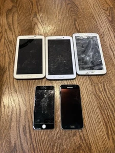 AS-IS Lot of 5 Samsung Tablets, iPhone, WORKING Samsung Galaxy - Parts/Repair - Zdjęcie 1 z 4