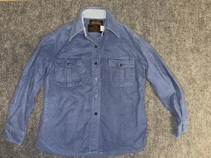 Vintage Eddie Bauer Shirt No Size 70s Mole Skin Flannel Chamois Blue Work  - Picture 1 of 7