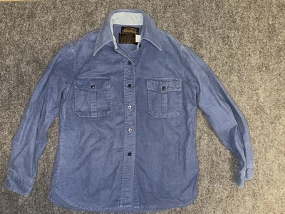 Camisa Eddie Bauer Vintage Sin Talla Años 70 Piel de lunar Franela Gamuza Azul Trabajo  Foto 1 de 4