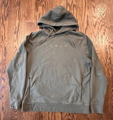 Sudadera con Capucha Tesla Verde Militar Logo Coche Eléctrico Elon Musk Hombre’s Talla L Foto 1 de 4