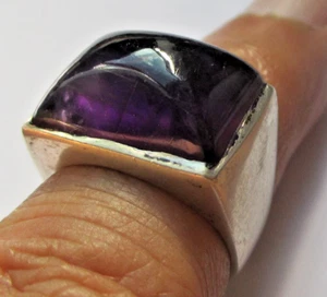bague chevalière en argent massif cabochon améthyste taille 55 bijou vintage 287 - Bild 1 von 4
