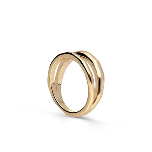Stilvoller Goldring Damen 18k vergoldet – Modernes Doppelring Design - Größe 58 - Bild 1 von 3