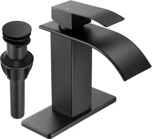Black Waterfall Bathroom Faucet Lavatory Single Handle 1 or 3 Hole Bathroom Sink - Picture 1 of 12