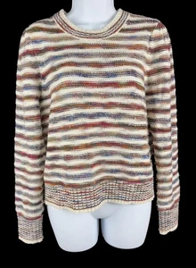 Women's Veronica Beard Multicolor Stiped Wool Blend Crew Neck Sweater Size M - Picture 1 of 5