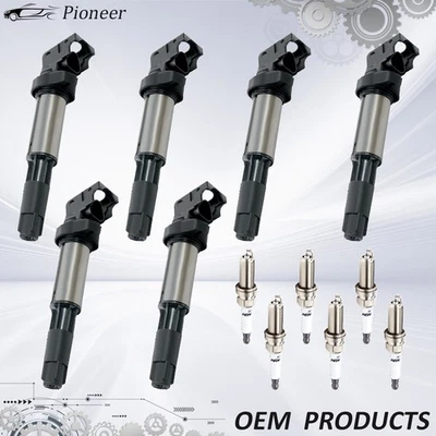 6X Ignition Coil & Plug For BMW 325i 328i 330i 530i X3 X5 X6 UF515 UF522 OEM Foto 1 de 4