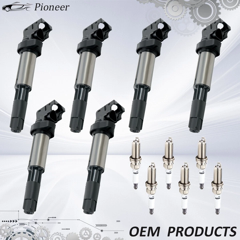 6X Ignition Coil & Plug For BMW 325i 328i 330i 530i X3 X5 X6 UF515 UF522 OEM Foto 1 de 4