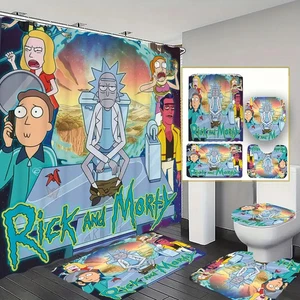 Juego de cortinas de ducha Rick and Morty alfombra de dibujos animados alfombra de inodoro baño moderno regalo - Imagen 1 de 1