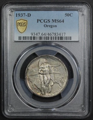 1937 D Oregon Trail Commemorative Silver Half Dollar 50C PCGS MS 64 - Image 1 of 4