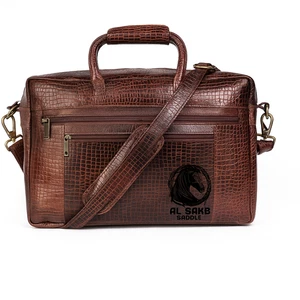 Premium Genuine Leather Laptop Bag | Crocodile Pattern | Brown Briefcase - Picture 1 of 6
