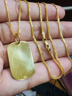 Solid 22K 916 Real Genuine Gold 20” Long Rectangle Set Necklace 1.5mm 8.94g - Image 1 of 4