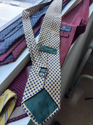 Lunares geométricos LAUREN RALPH LAUREN amarillo azul rojo 3,75 pulgadas CORBATA HOMBRE SEDA Foto 1 de 4