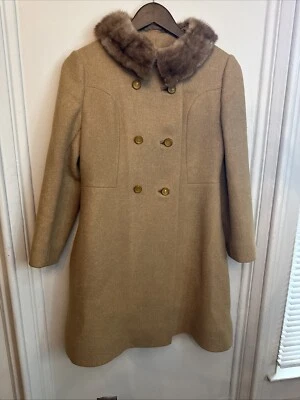 Abrigo pico vintage 1950 hecho a mano con cuello de piel real talla pequeña puntada a mano Foto 1 de 4