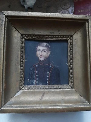 Peinture Miniature-Portrait officier napoleon cavalerie Empire rare - Photo 1/4