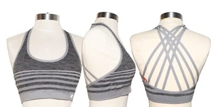 New Balance Cross Back Gray and Charcoal Striped Sports Bra Size Small - Picture 1 of 7