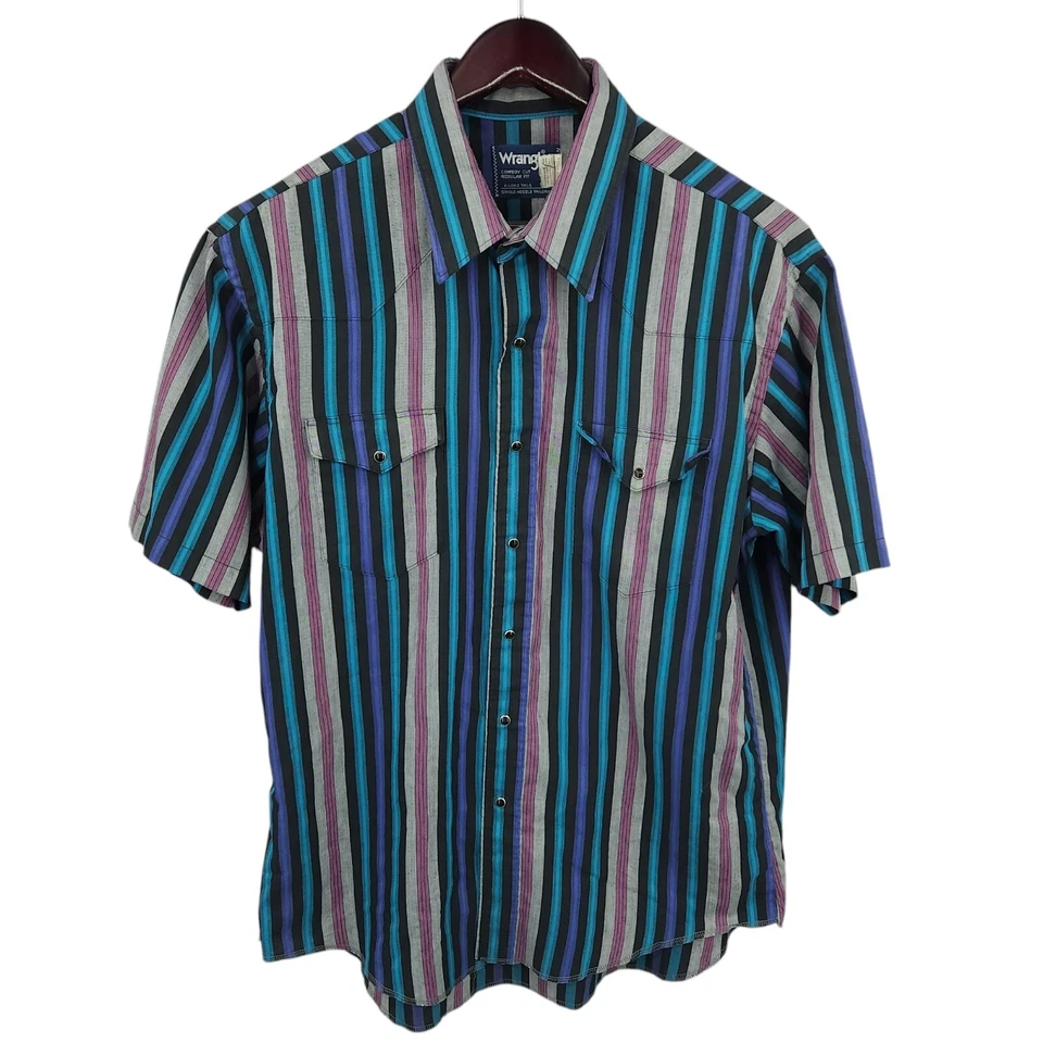 Vintage Wrangler Western Shirt Mens 17.5 Striped Pearl Snap Cowboy Cut Rodeo USA - Image 1 of 4