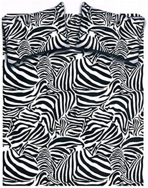 Completo Lenzuola Matrimoniale Microfibra Fantasia Zebrato Colore Nero/Bianco - Immagine 1 di 1