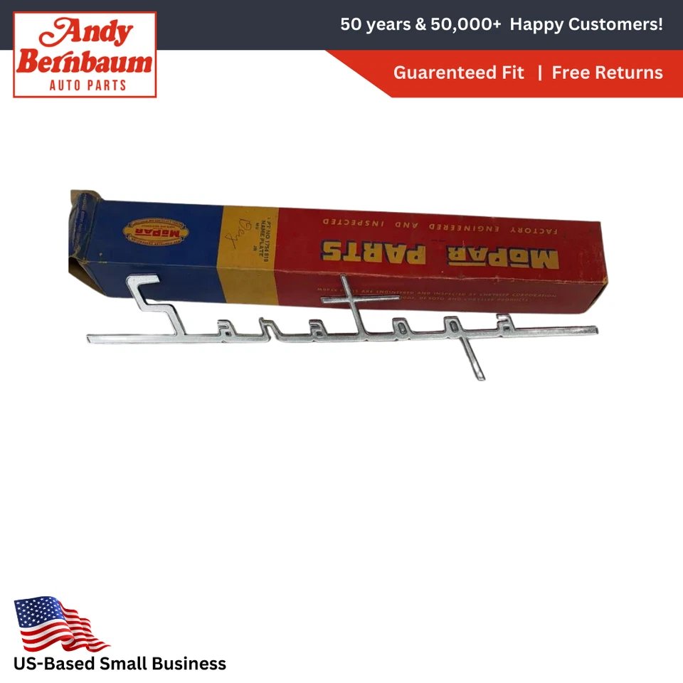 Chrysler Saratoga 1958 guardabarros delantero placa de identificación adorno emblema escritura 1754818 nuevo en stock Foto 1 de 4