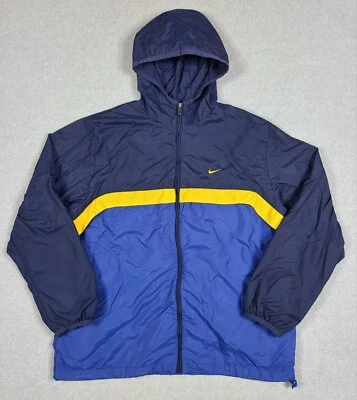 Винтажный Y2K Nike полный молнии нейлона ветровка с подкладкой Серебряный ярлык синий желтый свуш - Изображение 1 из 4