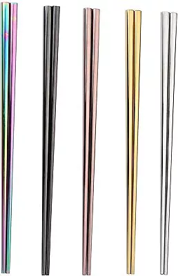 5 Pairs Metal Chopsticks Stainless Steel Reusable Dishwasher Safe 8.8 Inch - Image 1 of 4