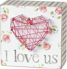 Primitives by Kathy Valentine's Day String Art Box Sign I Love Us Pink Heart 
