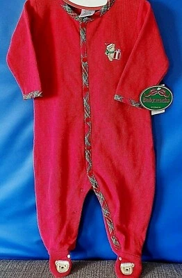 Christmas:  2 Piece Set Newborn 0-3 Months SLEEPER & HAT Teddy  DROP SEAT!   NEW - Image 1 of 4