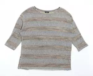 F&F Womens Grey Round Neck Striped Polyester Blend Jumper Size 16 - Picture 1 of 12