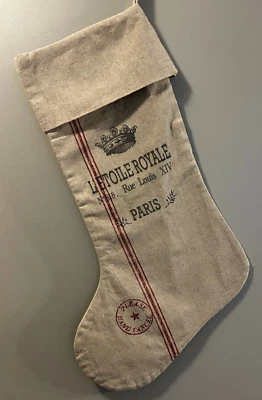 FARMHOUSE FRENCH COUNTRY STYLE CHRISTMAS  FLOUR SACK STOCKING NEW 24 IN - Image 1 of 4