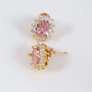 Vintage Wedding Jewellery Gold Earrings Pink White Sapphires Jewelry Ear Rings - Picture 1 of 8