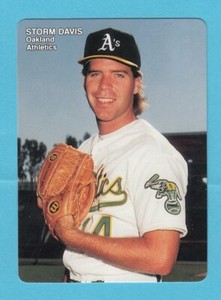 1989 Mothers Cookies # 18 Storm Davis -- Oakland A's -- Box 704