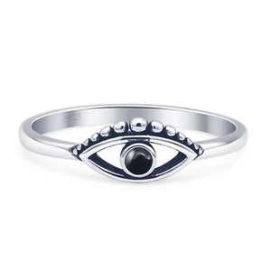 Evil Eye Oxidized Round Ring 925 Sterling Silver 5.4mm - Picture 1 of 28