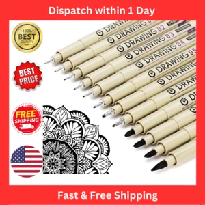 Micro Fineliner Drawing Art Pens: 12 Black Fine Line Waterproof Ink Set Artist S - Picture 1 of 7