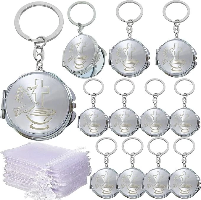 12 PCS Baptism Compact Mirror Keychain Favor -Bautizo Recuerdos/Holy Spirit Make - Image 1 of 1