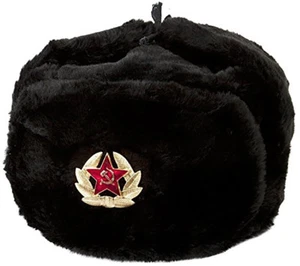 Chapeau Noir De Laine Russia Ushanka Forces Armées Soviétiques - Imagen 1 de 5