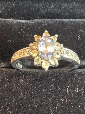 Tanzanite White Topaz & Diamond Ring In Sterling Silver size 6.5 - Imagem 1 de 4