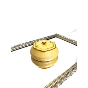 Rate Vintage Bakelite or celluloid hair receiver and powder box dresser set.  - Picture 1 of 10