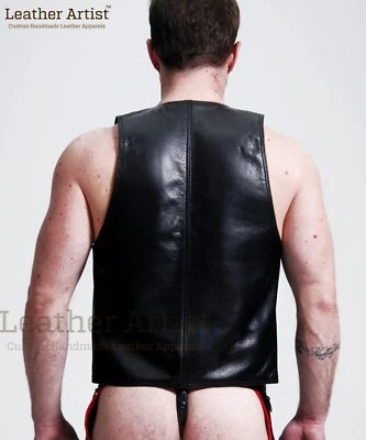 Mens Custom GAY BAR FETISH Vest Leather BAR Vest Real Leather Open Chest Vest - Image 1 of 4