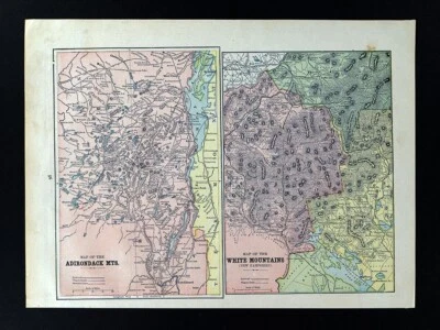 c1890 Карта Cram Адирондак Лейк-Плэсид Нью-Йорк Белые горы Гора Гора Вашингтон Нью-Гемпшир - Изображение 1 из 4