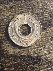 1955 East Africa 1 One Cent Elephant Center Hole Actual Coin TK9533* - Picture 1 of 3