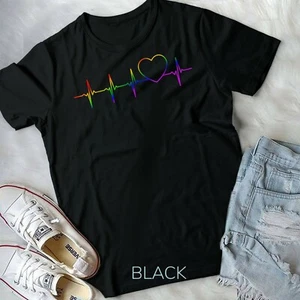 LGBT Heartbeat EKG Shirt Gay Lesbian gift Unisex & Youth T-shirt - Picture 1 of 11