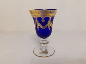 Interglass Goblet Cobalt Blue & 24 Kt Gold Crystal Glass Italian Wine Goblet - Picture 1 of 22