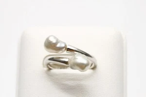 Anillo de perlas Keshi del Mar del Sur 6 mm color blanco anillo plateado - Imagen 1 de 5