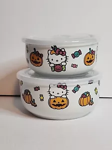 NEW Hello Kitty Halloween Pumpkin & Candies 2 Piece Ceramic Tupperware Storage - Picture 1 of 10