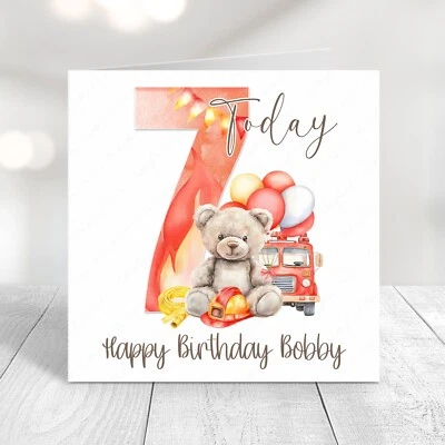 TARJETA DE CUMPLEAÑOS PERSONALIZADA BOMBERO BOMBERO EDAD PARA UN NIÑO O NIÑO PEQUEÑO Foto 1 de 4