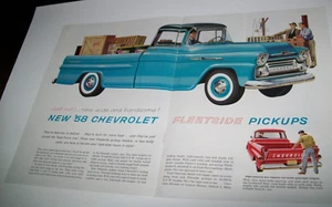 Chevy Apache 1958 camioneta concesionario-mag anuncio plegable central - "nuevo, ancho y hermoso" - Imagen 1 de 1