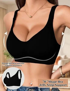 Seamless Wireless Black Bra With Wide Straps & Adjustable Back Closure size M - Picture 1 of 5