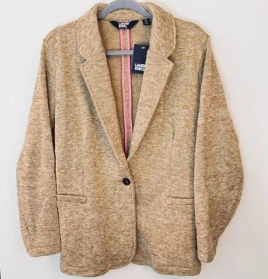 Blazer Suéter Lands End Talla 1X Marrón Camel Bolsillos Chaqueta Polar Neutro Carrera Foto 1 de 4