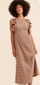 The Odells Free People kariertes Brooke Maxikleid braun kariert. Klein Neu mit Etikett - Bild 1 von 8