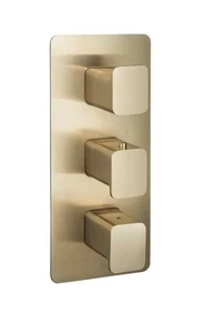 JTP Hix Twin Outlet Thermostatic Concealed Shower Valve - Brushed Brass - Picture 1 of 4