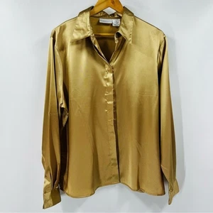 WORTHINGTON KLASSISCHE GOLD URLAUB SEIDIG SATIN KNOPF HEMD BLUSE GRÖSSE 18 - Bild 1 von 7
